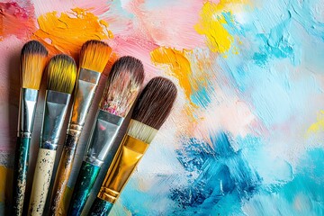 Obraz premium Colorful Paintbrushes on Abstract Artwork