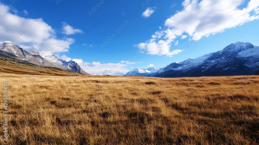 Aufkleber expansive grassland under bright blue sky with rolling mountains in the background during daylight :