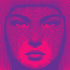 Editable duo colored stylized woman face vector illustration
