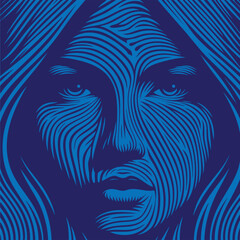 Editable duo colored stylized woman face vector illustration
