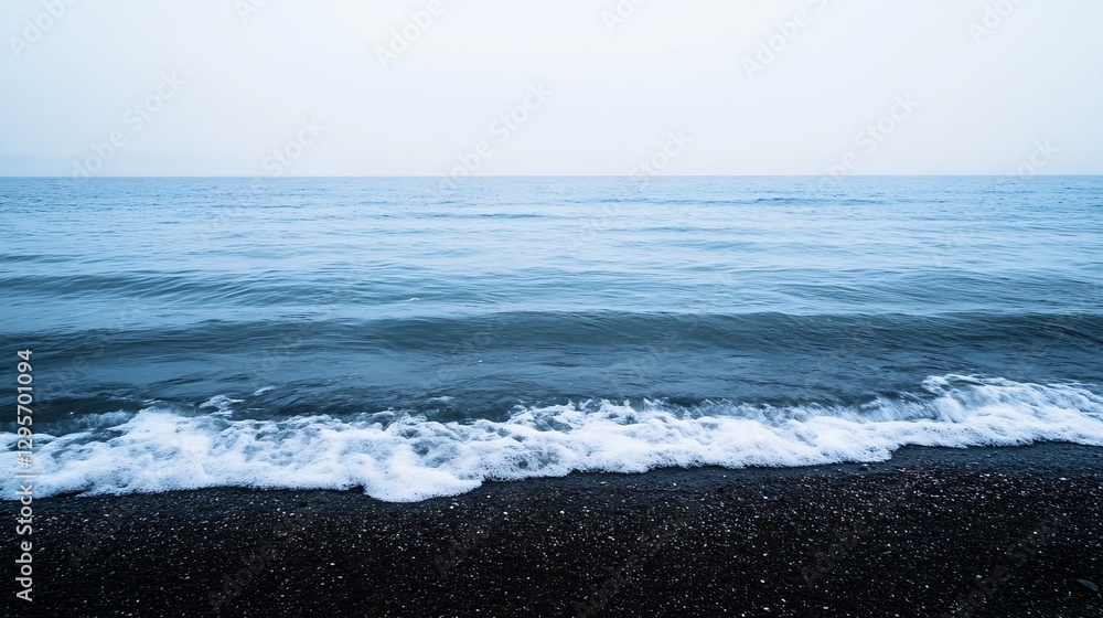 Aufkleber calm ocean waves softly lapping at a rocky shore under a cloudy sky : generative ai