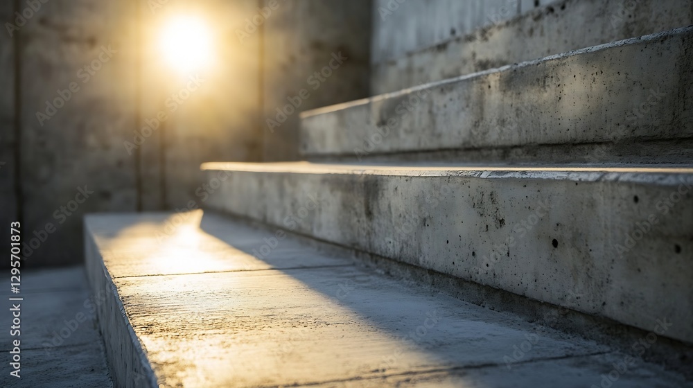 Poster Sunlight bathing concrete stairs creating a warm and inviting atmosphere in a modern setting : Generative AI
