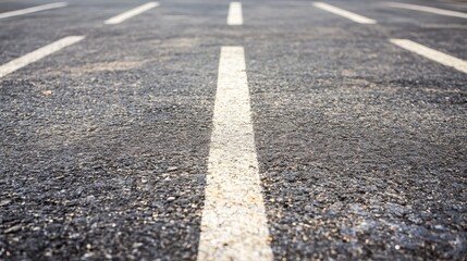 Fototapeta premium Detailed Close-Up of a Weathered Asphalt Road with White Line Paint Markings