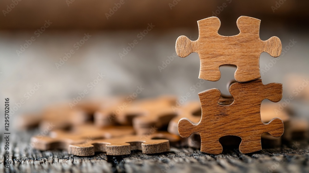 Aufkleber beautiful closeup of wooden puzzle pieces stacked together representing creativity and problem solvi