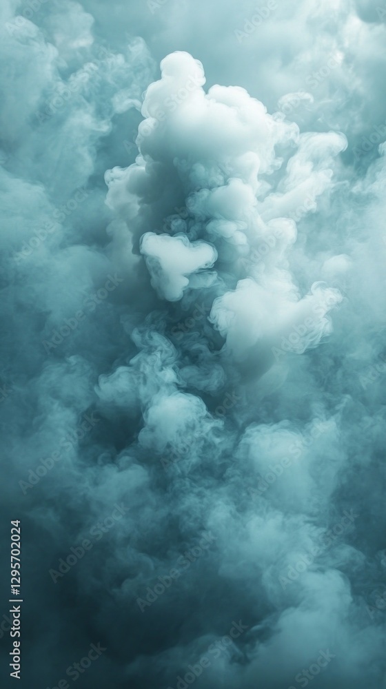 Poster in a captivating display, clouds billow and twist in shades of aqua, immersing the surrounding atmos