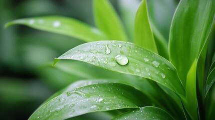 Close Up of Fresh Green Leaves with Water Drops After a Rain Shower : Generative AI