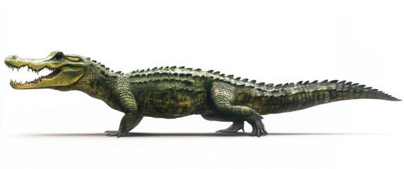 Fototapeta premium Realistic and Detailed Illustration of a Prehistoric Crocodile-Like Creature in a Natural Pose Against a White Background