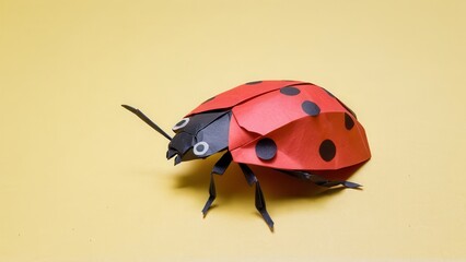 Naklejka premium a vibrant origami ladybug showcasing intricate paper folding techniques