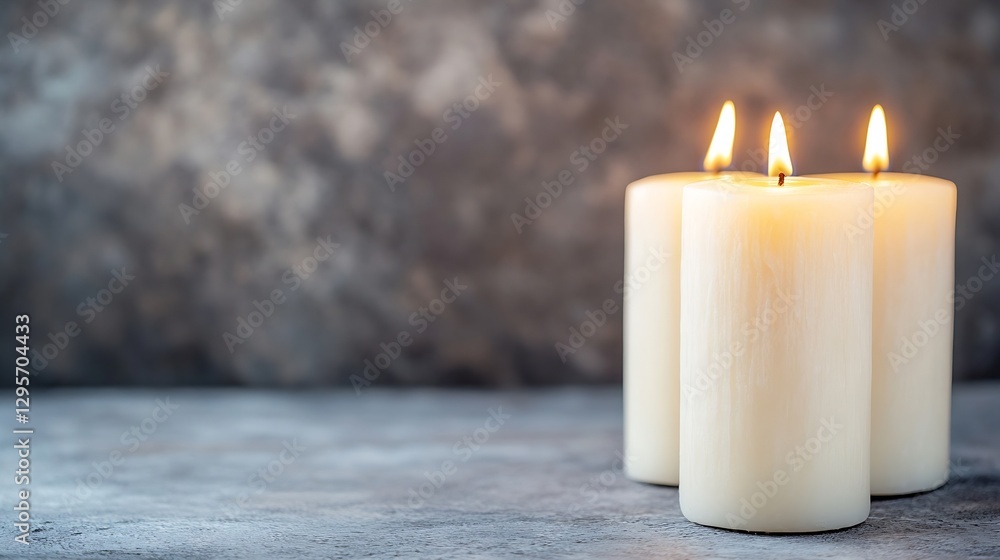 Aufkleber Tranquil Group of White Candles Illuminating Against a Dark Textured Background in a Cozy Setting : Generative AI