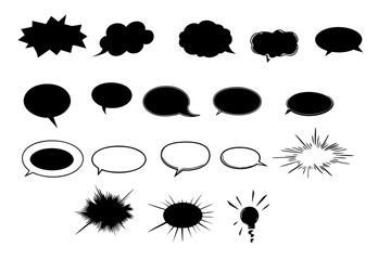 Minimalist vector illustration of black comic-style speech bubbles