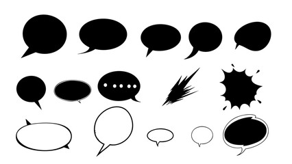Minimalist vector illustration of black comic-style speech bubbles
