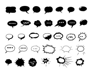 Minimalist vector illustration of black comic-style speech bubbles