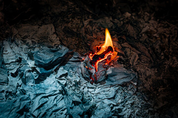 Burning Paper Offerings is an ancestor worship ritual. Asian Culture.