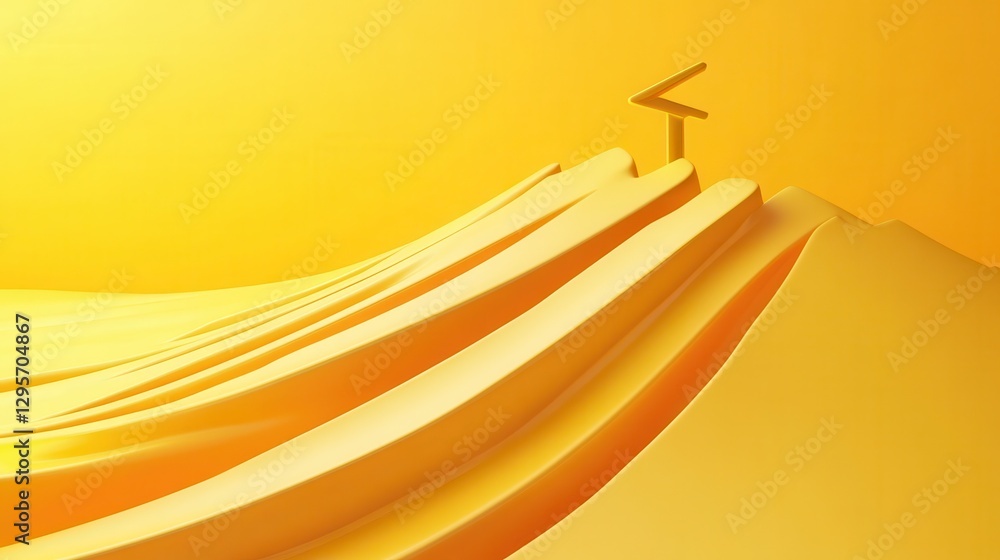 Poster futuristic design featuring upward arrow against vibrant yellow background, symbolizing growth and p