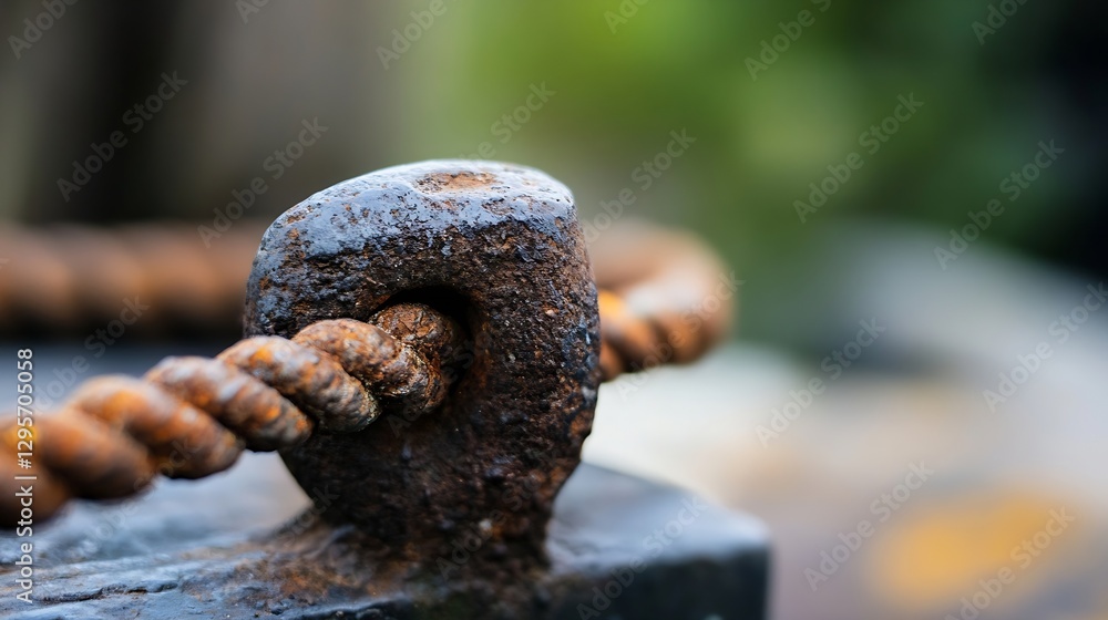 Aufkleber close up of rusty hook on metal chain abstract detail in industrial setting : generative ai