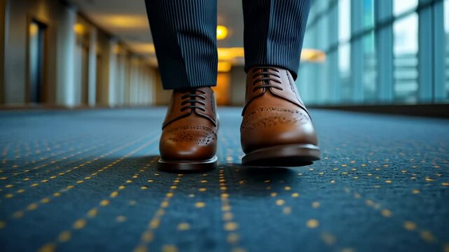 Elegant Brown Leather Shoes in Office Corridor