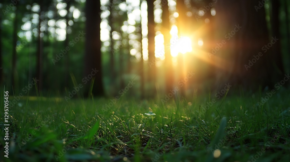 Fototapete Sunlight Filtering Through Tall Trees Creating a Magical Atmosphere in a Forest : Generative AI