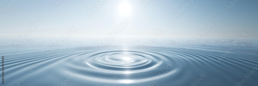 Poster ripples of tranquility: a serene view of water surface with concentric circular ripples expanding ou