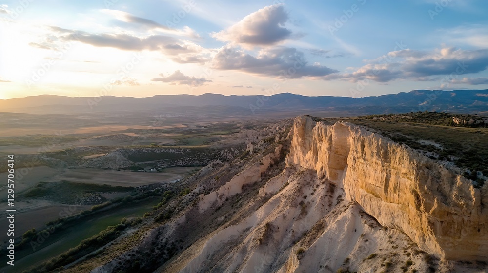 Aufkleber scenic aerial view of a stunning sunlit landscape featuring cliffs and fields : generative ai