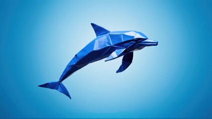 Fototapeta premium a stunning origami dolphin gracefully swims through a serene ocean backdrop