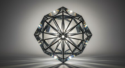 Geometric Crystal Prism Reflecting Light on Gradient Gray Background Surface