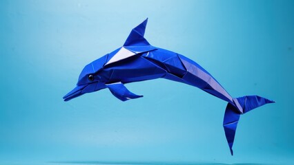  a vibrant origami dolphin gracefully suspends in mid-air