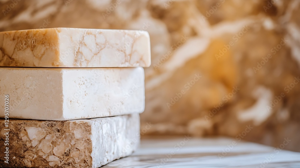 Leinwandbilder Elegant stacked marble blocks displaying natural patterns and textures against a stylish background : Generative AI
