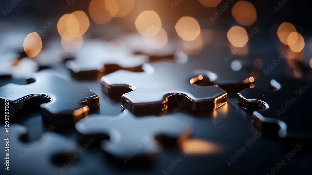 Poster artistic closeup of puzzle pieces with glimmering lights creating a cozy ambience : generative ai