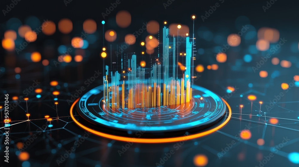 Poster futuristic data visualization with bright neon elements