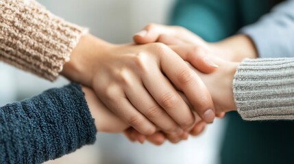 Unity in Diversity Hands Together Symbolizing Teamwork and Collaboration in a Professional Setting : Generative AI