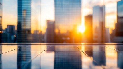 Beautiful Sunset Reflected in Modern Glass Buildings of a Cityscape : Generative AI