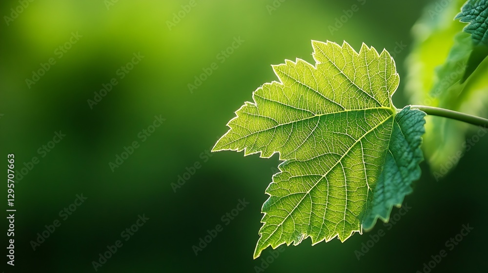 Aufkleber delicate green leaf glistening in soft light against a blurred background of greenery : generative a