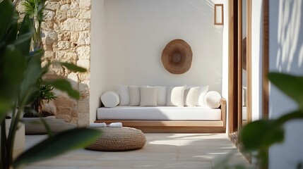 Stylish Minimalist Outdoor Living Space with Chic Decoration and Natural Light : Generative AI