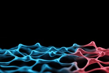 A visually striking abstract image featuring flowing blue and red waves against a black background, creating a dynamic, vibrant contrast.