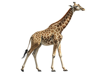 Fototapeta premium Elegant Giraffe Walking Gracefully Isolated on White Background as Transparent. PNG. AI GENERATED