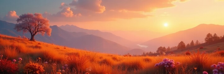Fototapeta premium Gentle transition through calming colors in a soothing landscape, scenery, orange