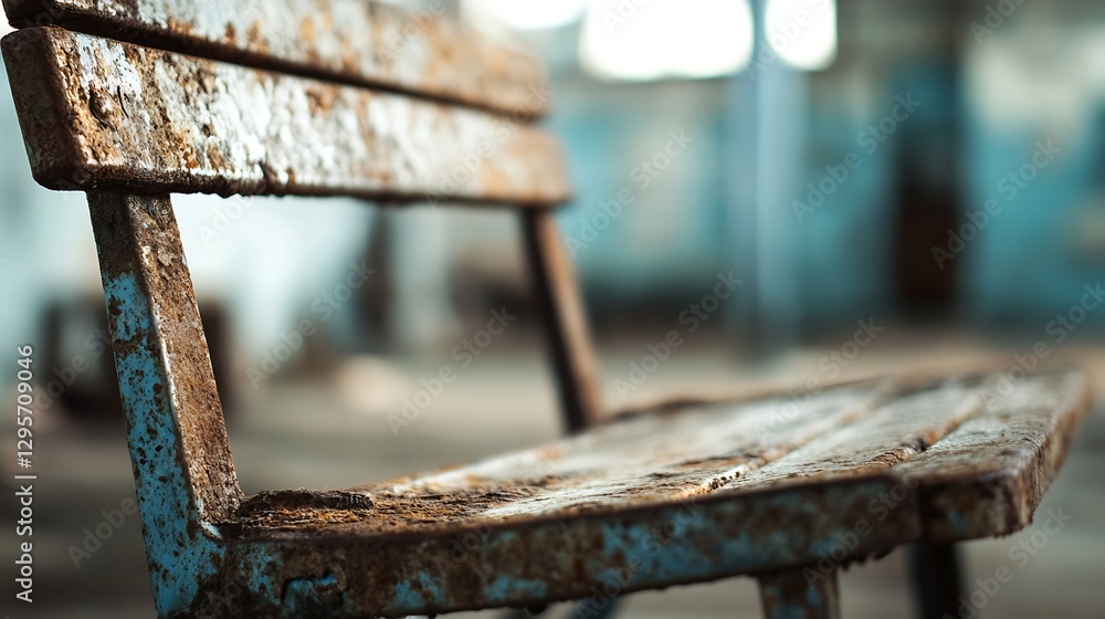 Poster rusty old bench in abandoned space showcasing decay and neglect with urban aesthetic : generative ai