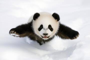 Obraz premium Cute Panda Cub Playing Joyfully in the Snow