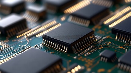 Obraz premium High resolution image of a computer chip on a circuit board showcasing advanced electronics and technology : Generative AI