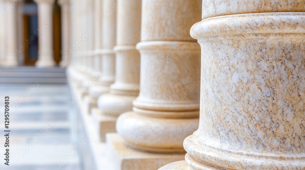 Aufkleber Closeup view of elegant marble columns highlighting classical architecture and intricate details in a corridor : Generative AI