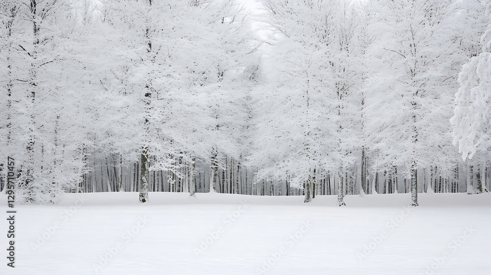Poster serene winter landscape of a snowcovered forest with trees blanketed in white creating a peaceful at