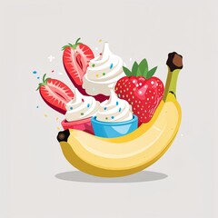 banana split on plain white background childish style illustration