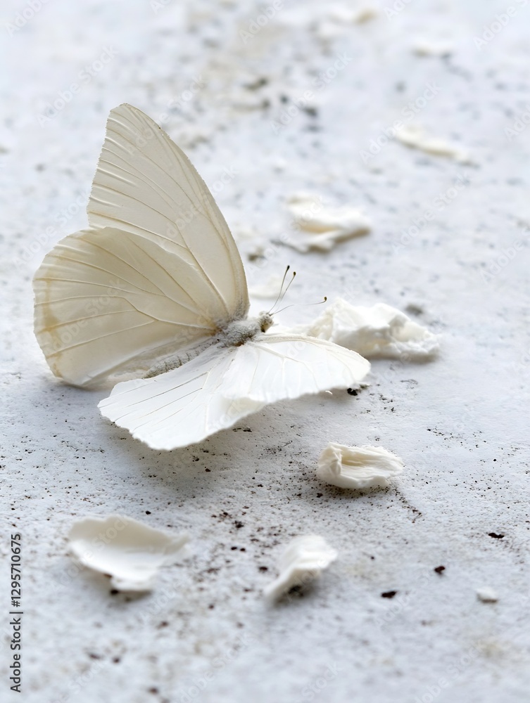 Aufkleber Delicate white butterfly resting on a soft background surrounded by light colors and gentle textures : Generative AI