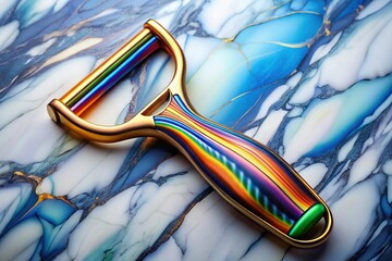 Rainbow Refractions: Metallic Gold & Blue Marble Peeler