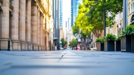Naklejka premium Urban Street Scene Captured with Lush Greenery and Modern Architecture : Generative AI