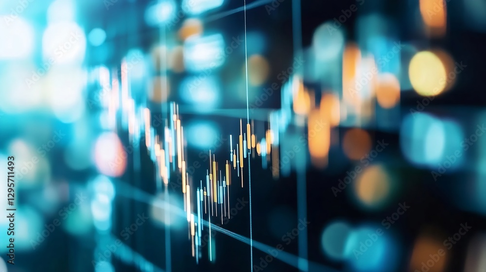 Poster Abstract Digital Chart Analysis Displaying Market Trends and Data Insights with Colorful Glows : Generative AI
