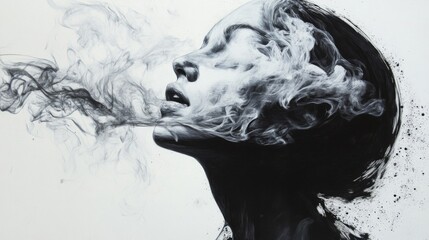 Abstract Portrait of a Woman Exhaling Smoke