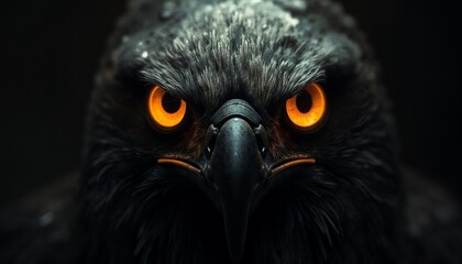 Naklejka premium Glowing eagle eyes piercing through dark abstract shadows with intense expression 
