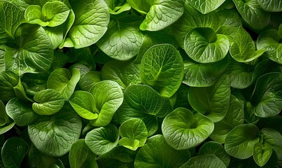 Vibrant Hydroponic Wasabi Leaves with Textured Surface and Delicate Veins