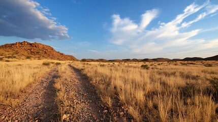 Stunning Landscape of a Rocky Desert Terrain with Scenic Blue Sky and Clouds : Generative AI